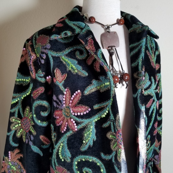Susan Graver Black Floral Embroidered Jacket - Picture 5 of 8